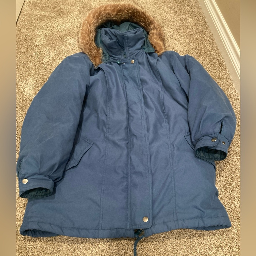 Vtg Jacqueline Ferrar Winter Jacket Womens Raccoon Fur Trimmed Hooded Sz M Green